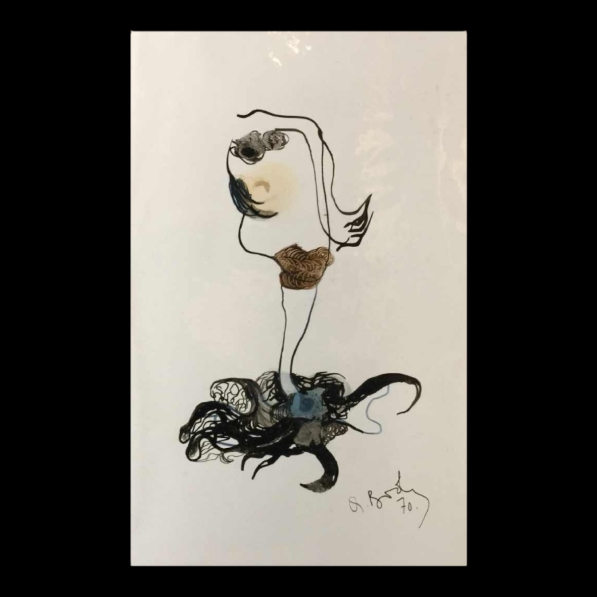 Anne Body " Pour Madame ce sera une méduse... " Peinture en technique mixte sur papier, 1970