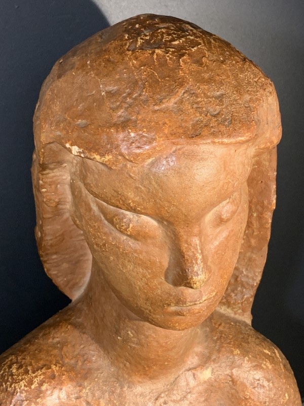 HARRY ELSTROM, Sculpture Expressionniste Art Déco " Buste Femme nue " piece unique 1940-photo-3