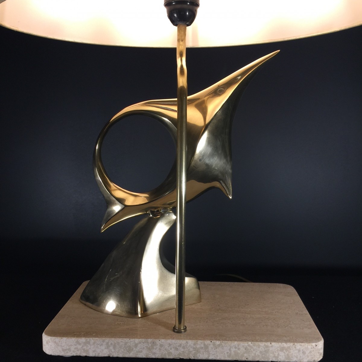 Hollywood Regency Modernist Stylized Fish Table Lamp/sculpture, Bronze And Brass, 1960-photo-4