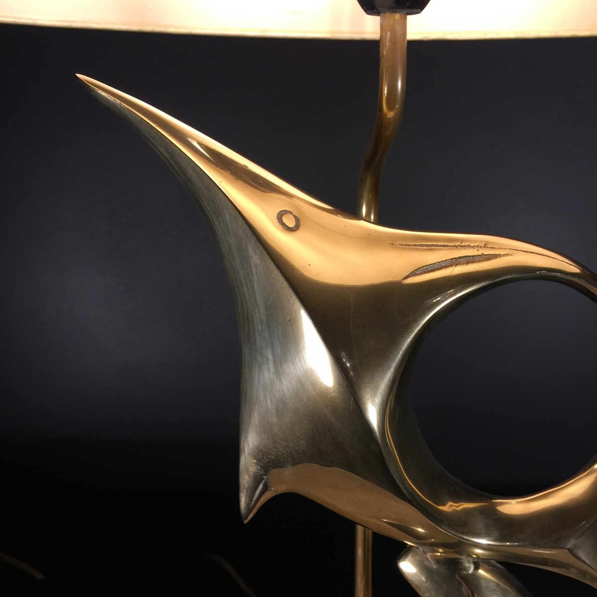Hollywood Regency Modernist Stylized Fish Table Lamp/sculpture, Bronze And Brass, 1960-photo-1