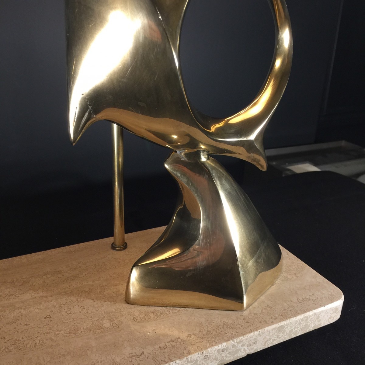 Hollywood Regency Modernist Stylized Fish Table Lamp/sculpture, Bronze And Brass, 1960-photo-5