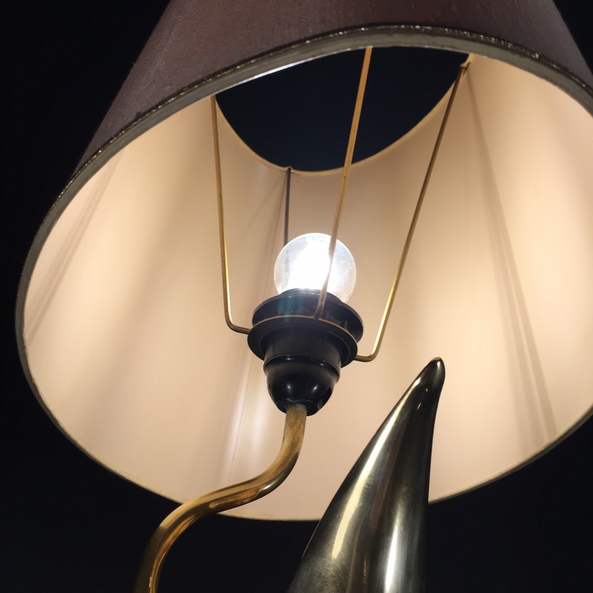 Hollywood Regency Modernist Stylized Fish Table Lamp/sculpture, Bronze And Brass, 1960-photo-7