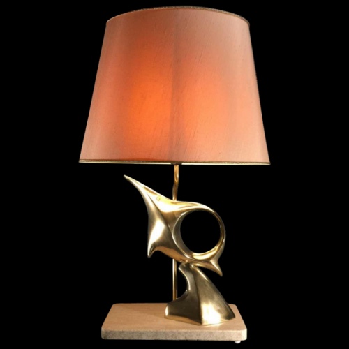 Hollywood Regency Modernist Stylized Fish Table Lamp/sculpture, Bronze And Brass, 1960