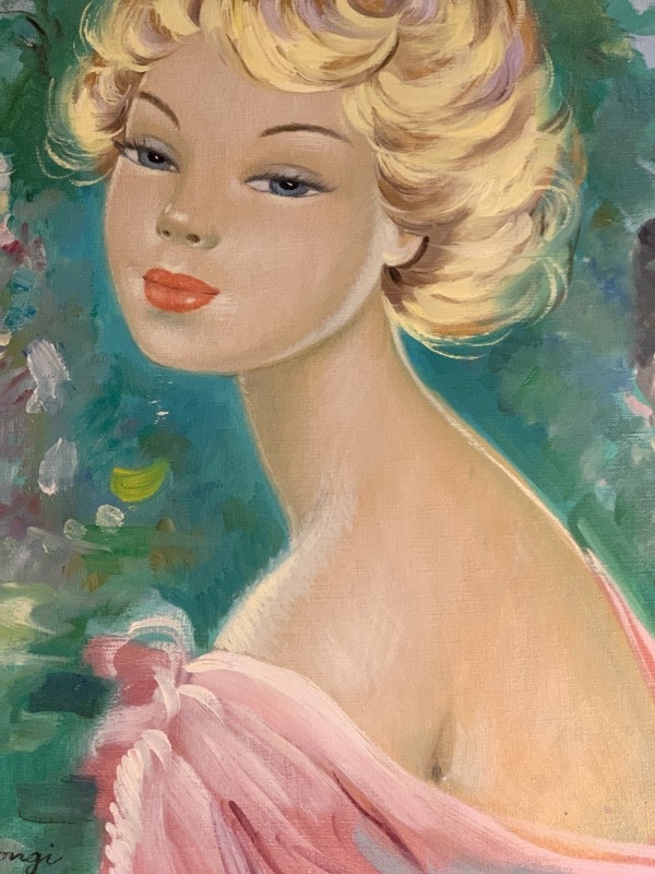 LUCIA LONGI, Portrait de jeune femme, tableau huile sur toile, circa 1950-photo-3