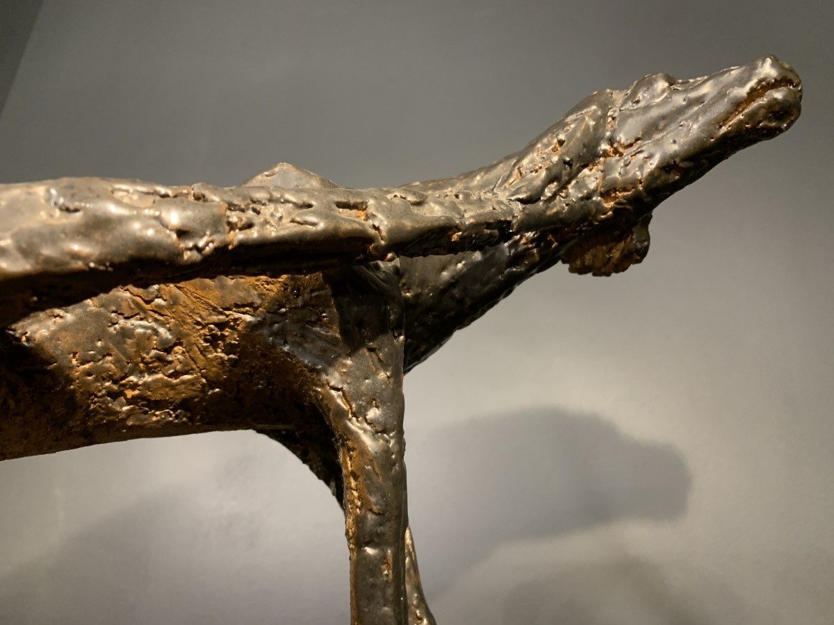 Mario Peruggini, Animal Sculpture Dog, Glazed Stoneware, Unique Piece, 1960s-photo-2