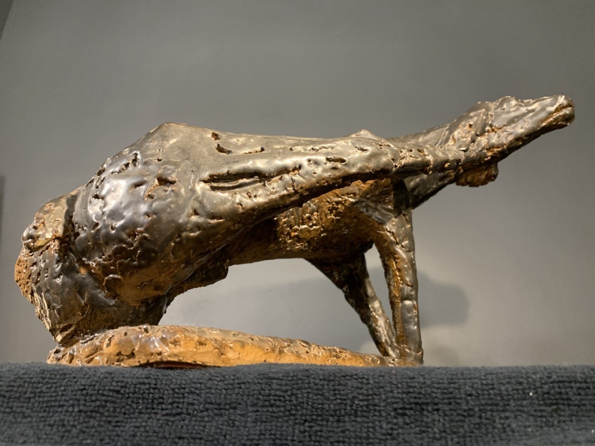 Mario Peruggini, Animal Sculpture Dog, Glazed Stoneware, Unique Piece, 1960s-photo-3