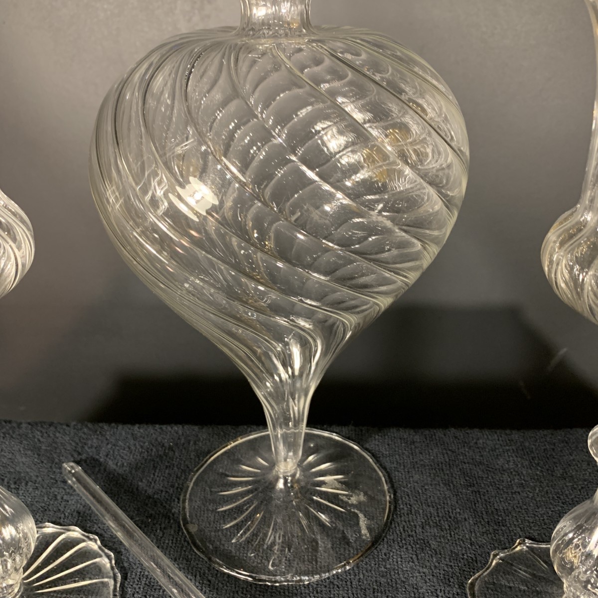 MURANO, ensemble carafe 6 verres et mélangeur, verre soufflé incolore, 1980s-photo-1