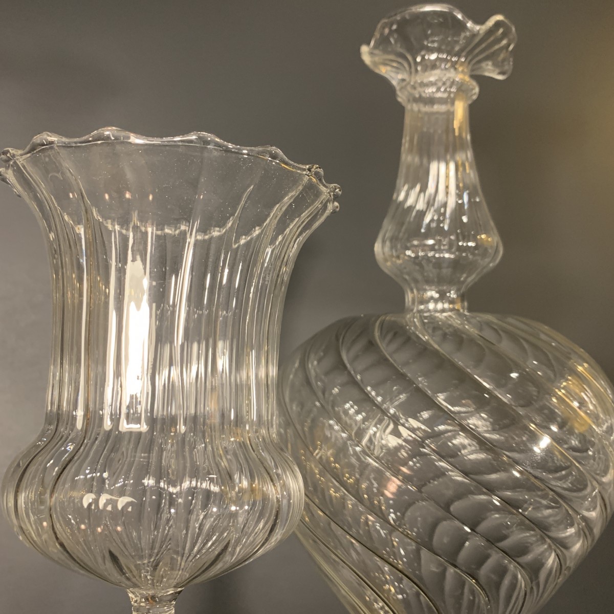 MURANO, ensemble carafe 6 verres et mélangeur, verre soufflé incolore, 1980s-photo-2