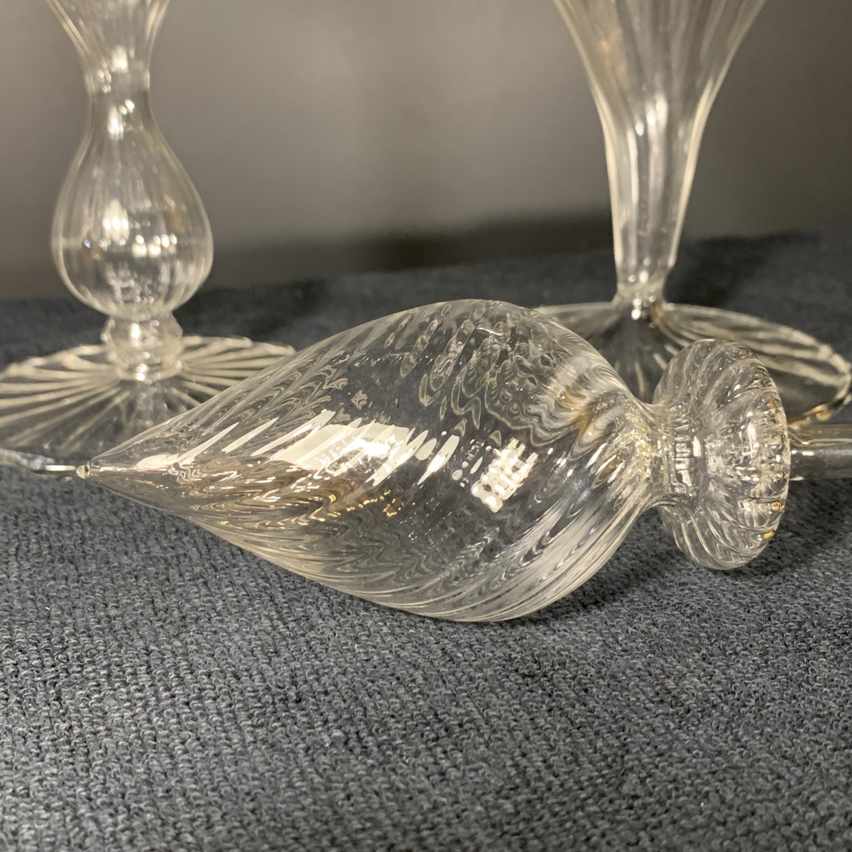 MURANO, ensemble carafe 6 verres et mélangeur, verre soufflé incolore, 1980s-photo-4