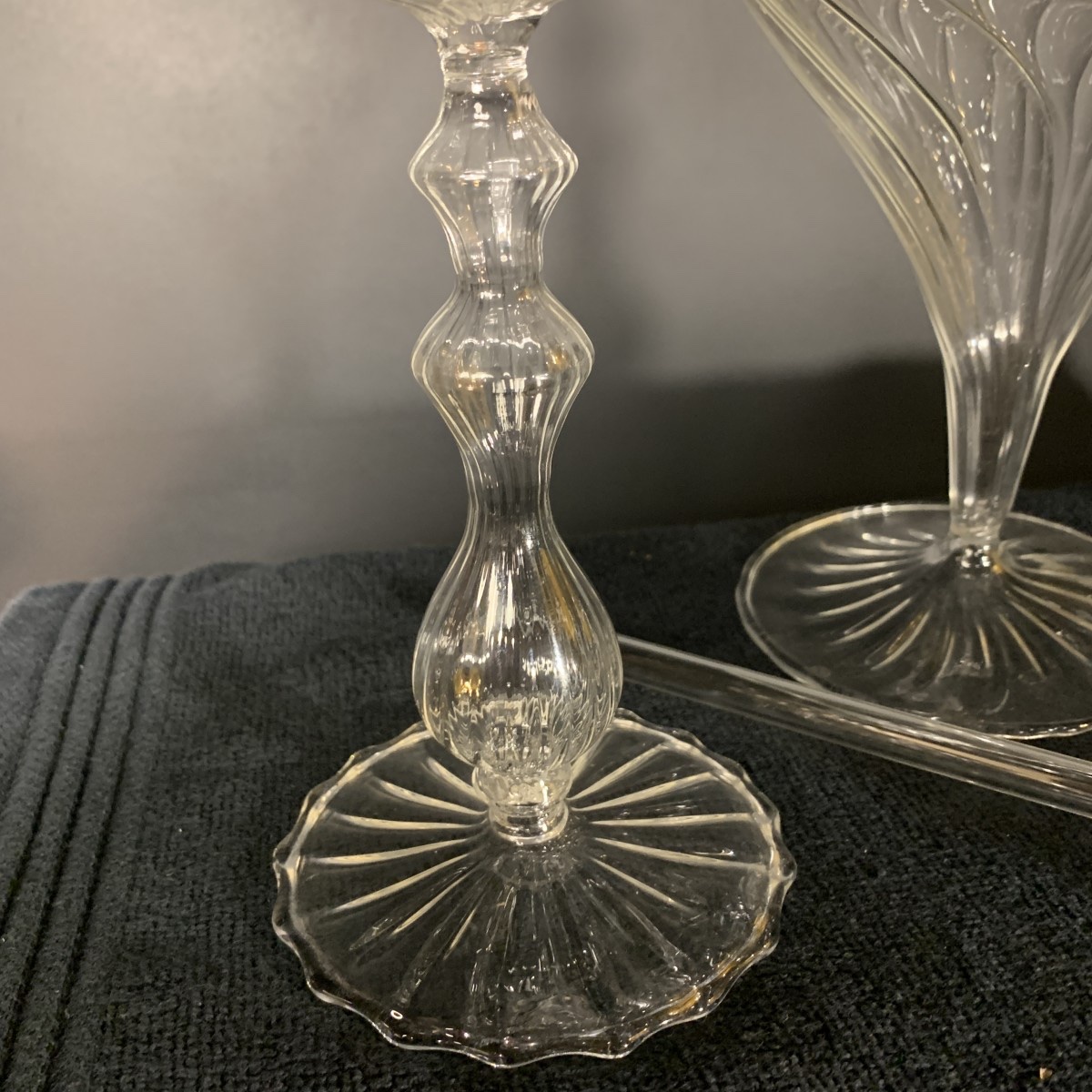MURANO, ensemble carafe 6 verres et mélangeur, verre soufflé incolore, 1980s-photo-5