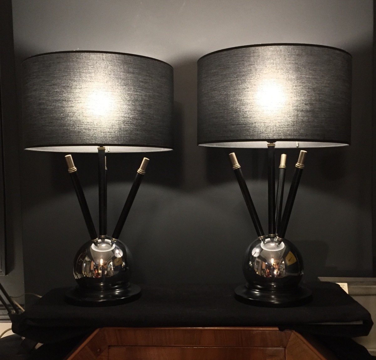 Pair Of Art Deco "sputnik Ball" Lamps In The Jacques Adnet Style, Circa 1930/40-photo-2