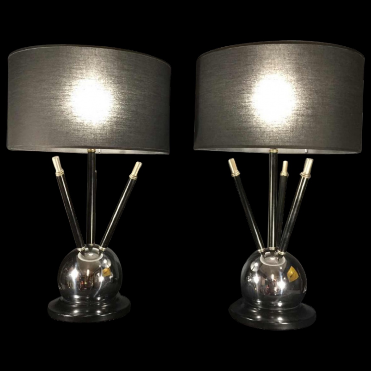 Pair Of Art Deco "sputnik Ball" Lamps In The Jacques Adnet Style, Circa 1930/40