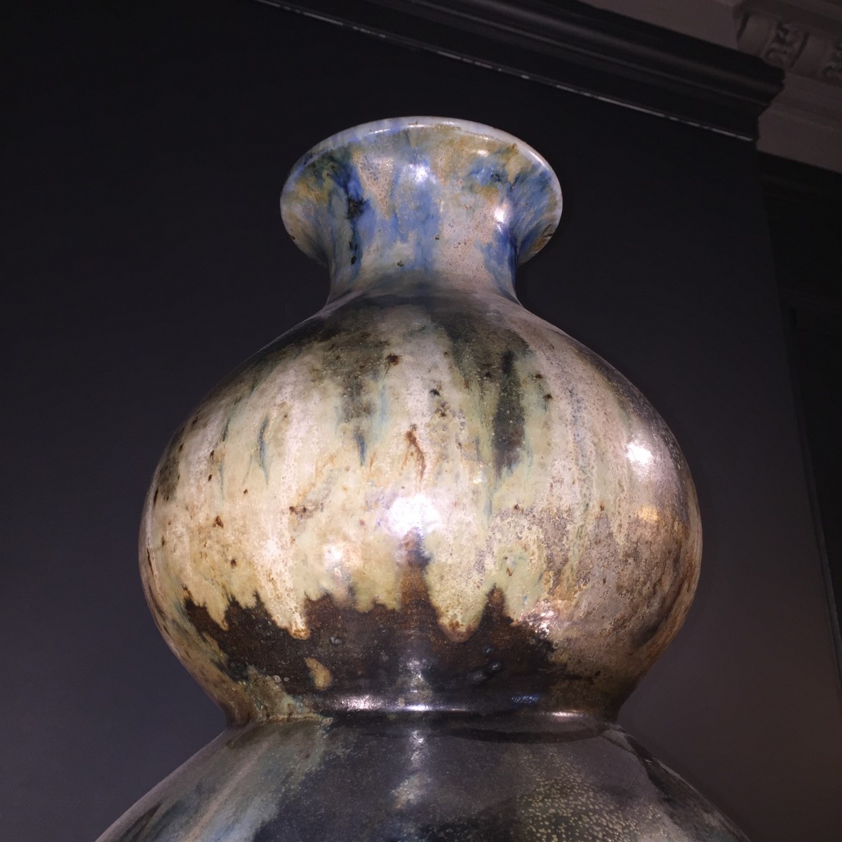ROGER GUERIN, Monumental vase trilobé, pièce UNIQUE de 102 cm, grès salé Art Deco, 1920-photo-2