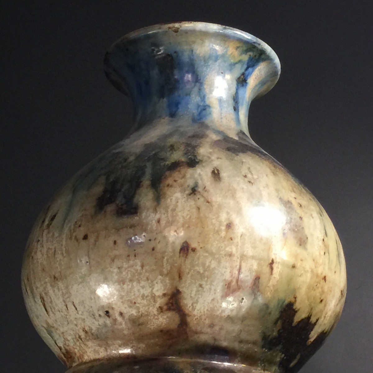 ROGER GUERIN, Monumental vase trilobé, pièce UNIQUE de 102 cm, grès salé Art Deco, 1920-photo-1