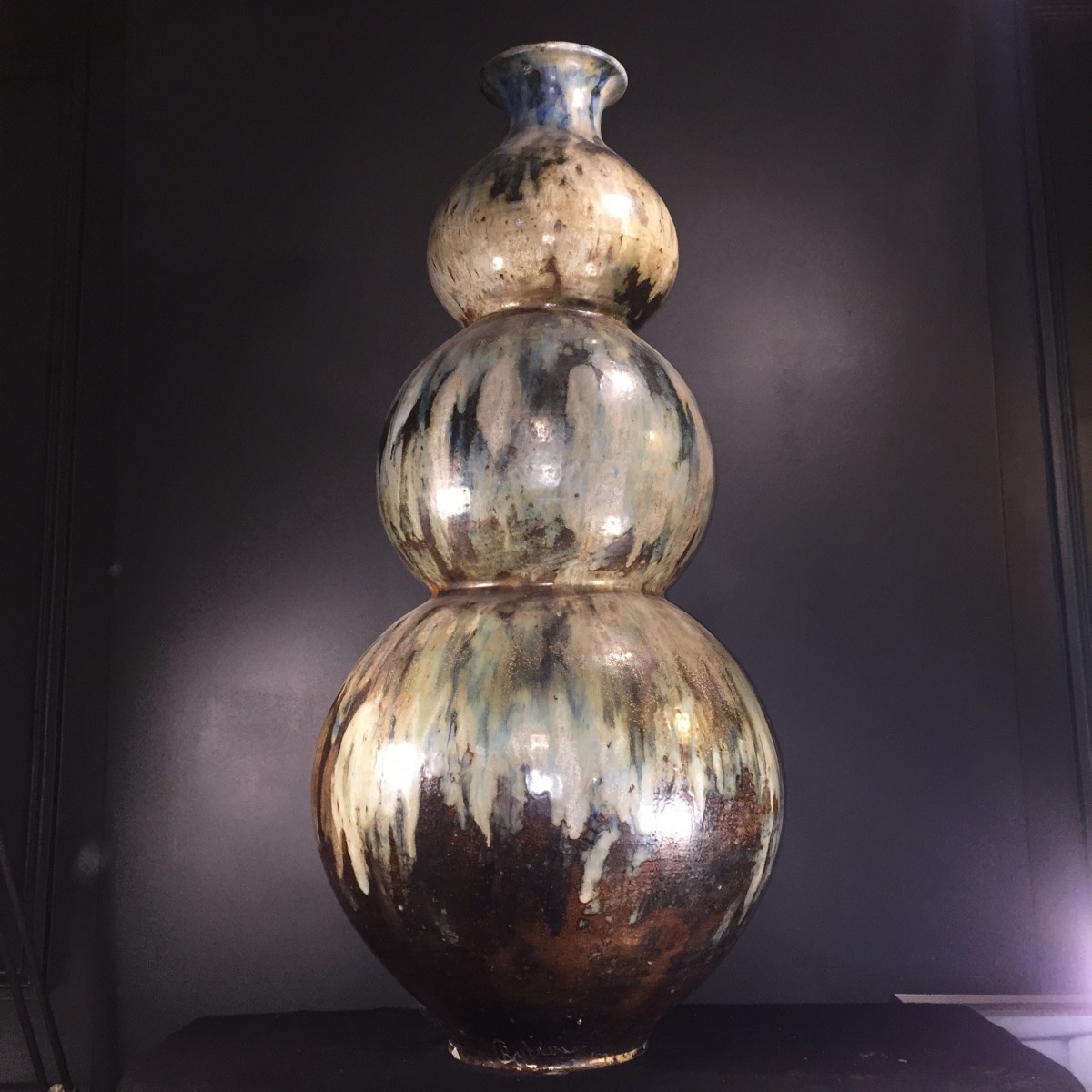ROGER GUERIN, Monumental vase trilobé, pièce UNIQUE de 102 cm, grès salé Art Deco, 1920-photo-3