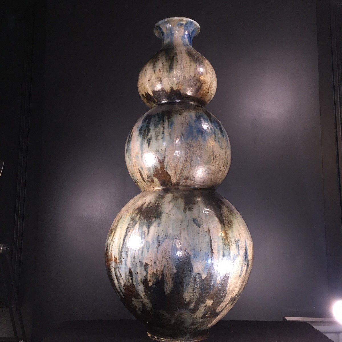 ROGER GUERIN, Monumental vase trilobé, pièce UNIQUE de 102 cm, grès salé Art Deco, 1920-photo-7