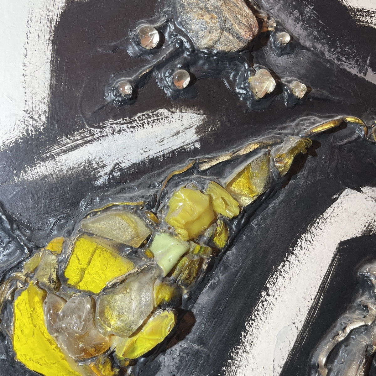 Gilbert AUQUIERE "Fusion XXI" technique mixte, tableau abstrait peint sur panneau en 1965-photo-3