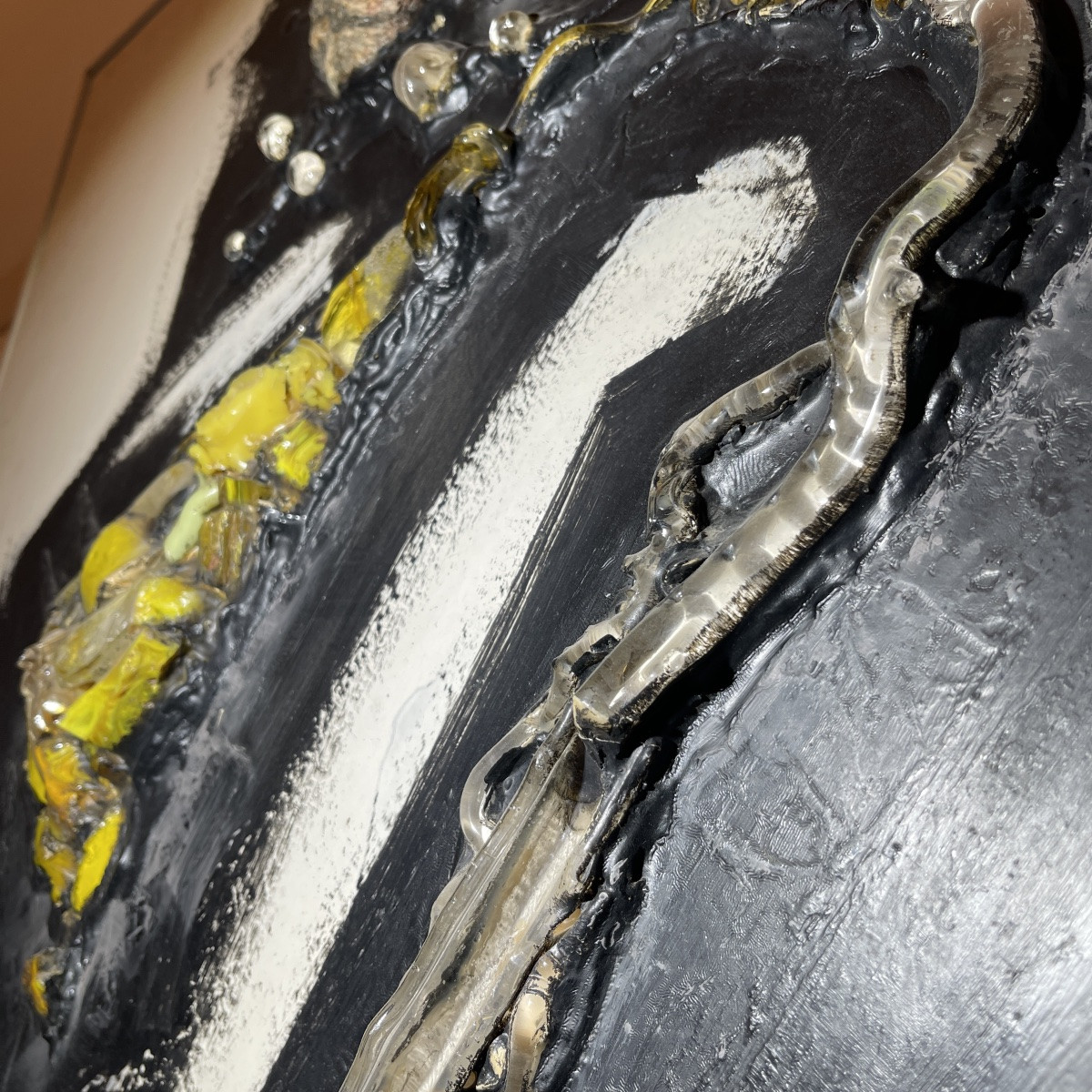 Gilbert AUQUIERE "Fusion XXI" technique mixte, tableau abstrait peint sur panneau en 1965-photo-1