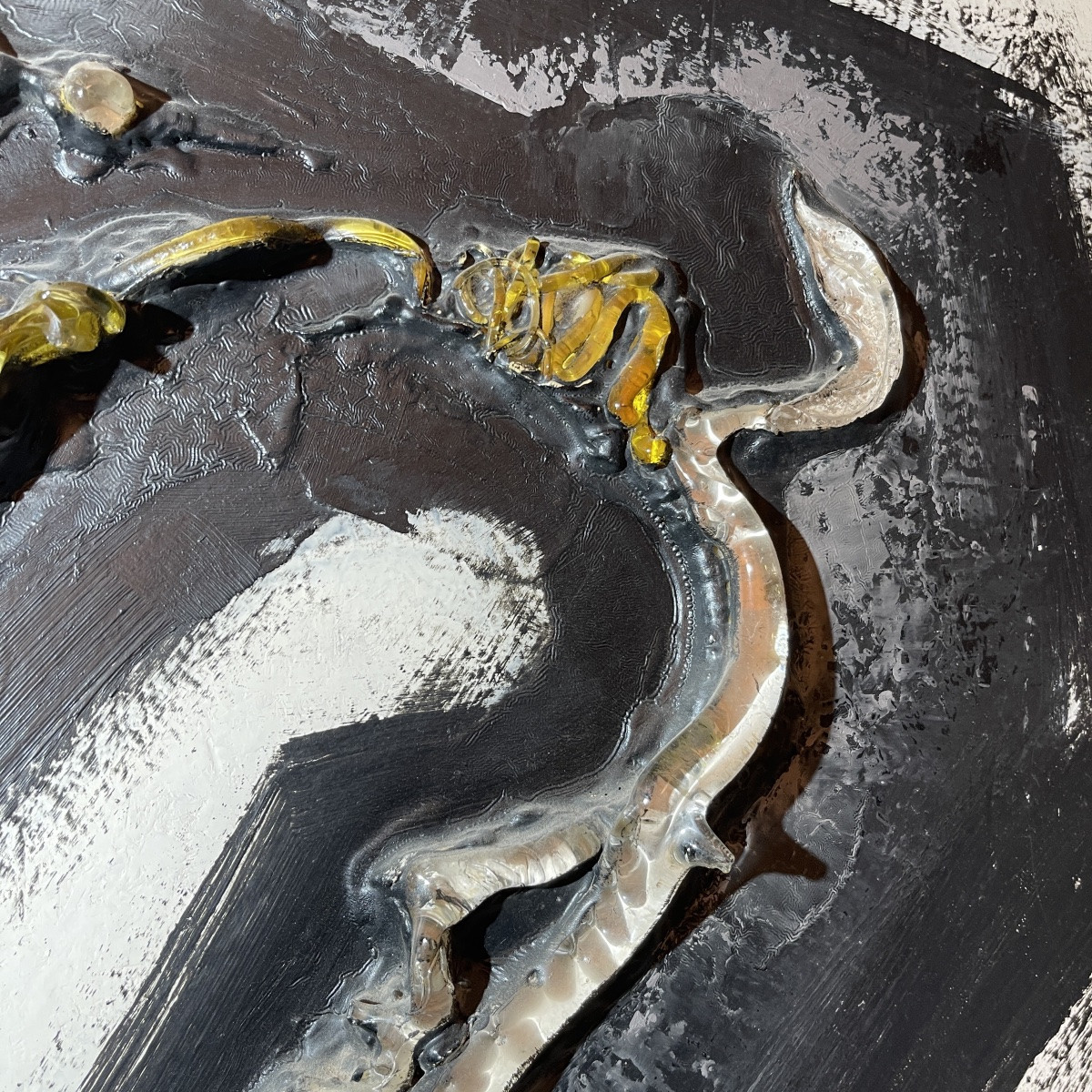 Gilbert AUQUIERE "Fusion XXI" technique mixte, tableau abstrait peint sur panneau en 1965-photo-2