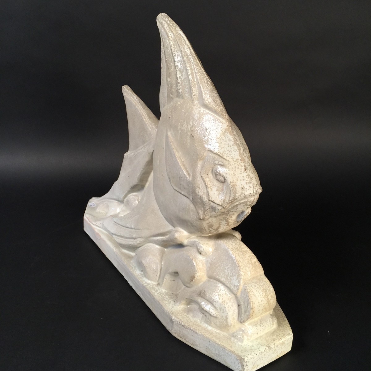 Roger Guérin, poisson stylisé Art Déco, sculpture en grès salé grand feu, Bouffioulx ca 1925-photo-4