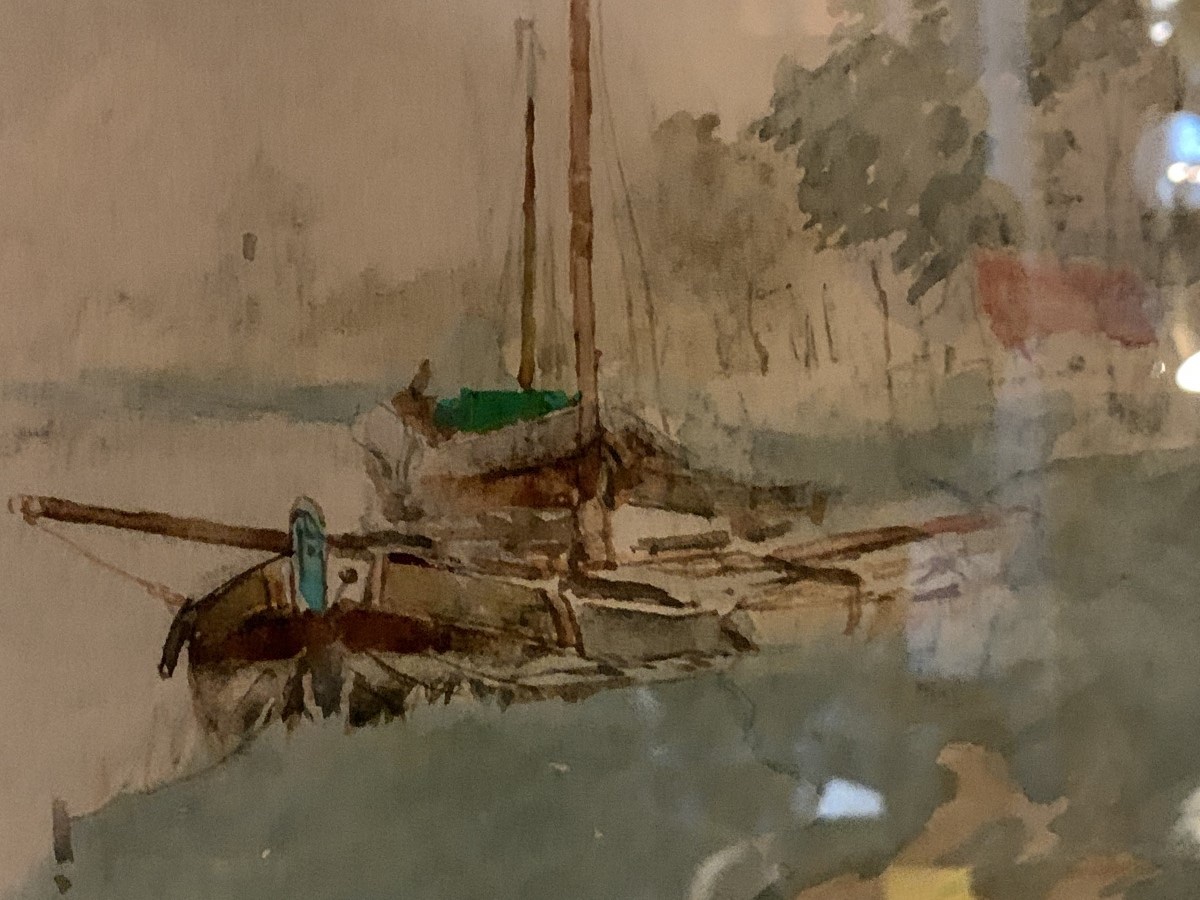 STACQUET HENRI " Paysage Hollandais " Aquarelle / Gouache sur papier, circa 1880-photo-2