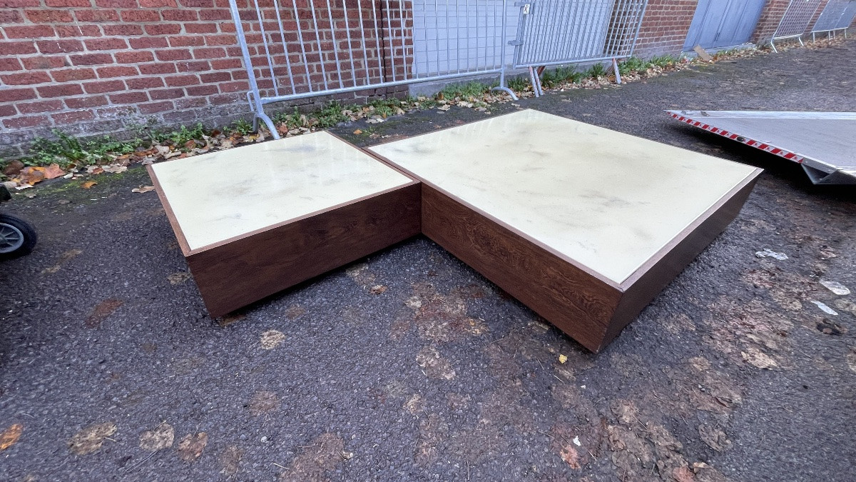 Jef Verbrak, Set Of 2 Coffee Tables (paintings) In Wenge Wood, Modernist Design, Ca 1970-photo-3