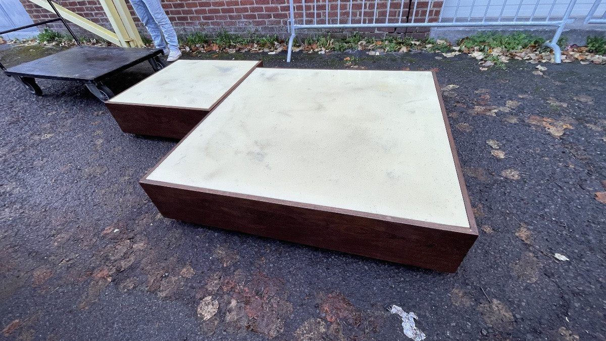 Jef Verbrak, Set Of 2 Coffee Tables (paintings) In Wenge Wood, Modernist Design, Ca 1970-photo-8