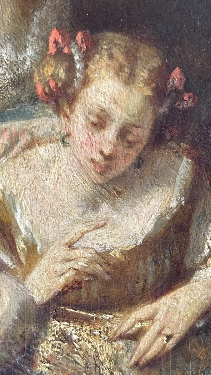 Narcisse Virgile Diaz De La Pena "gallant Scene In The Park" Oil Painting On Panel, Ca. 1850-photo-3