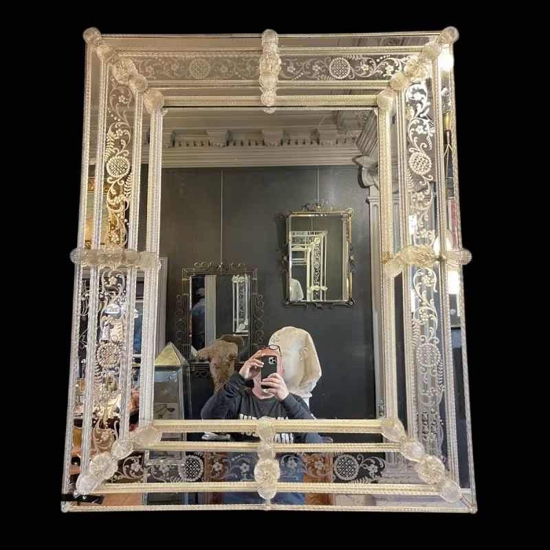 Barovier & Toso Murano, miroir à pare-closes gravées, début du XXᵉ siècle
