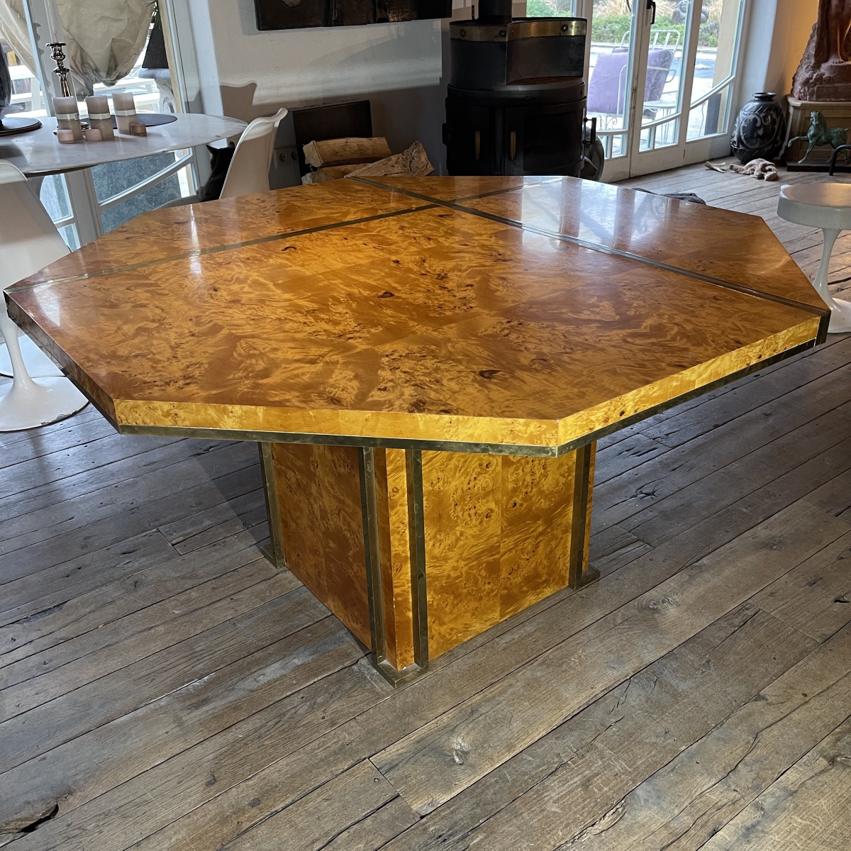 Jean-claude Mahey, Hollywood Regency Dining Table With Built-in Extensions, Ca. 1970-photo-2