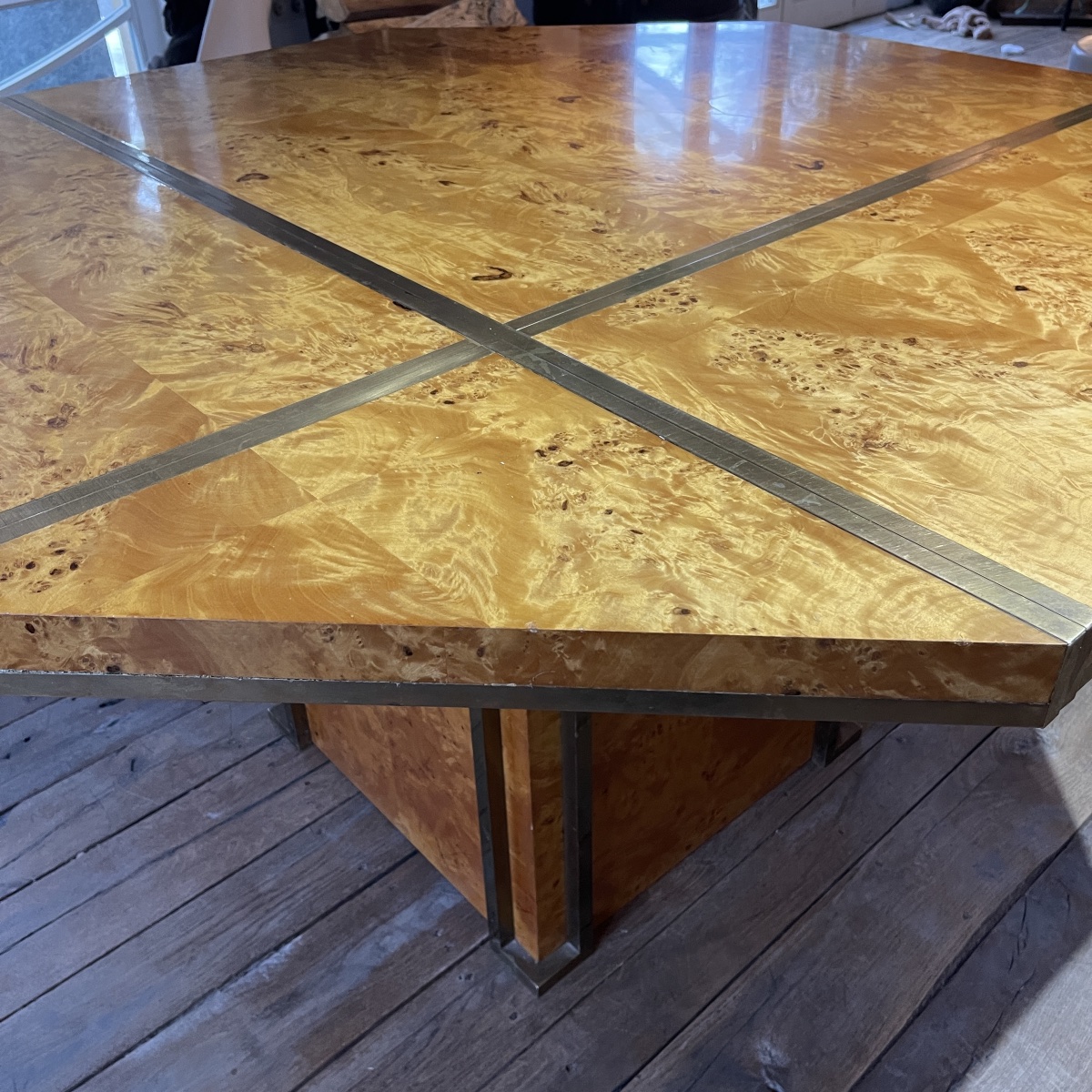 Jean-claude Mahey, Hollywood Regency Dining Table With Built-in Extensions, Ca. 1970-photo-2