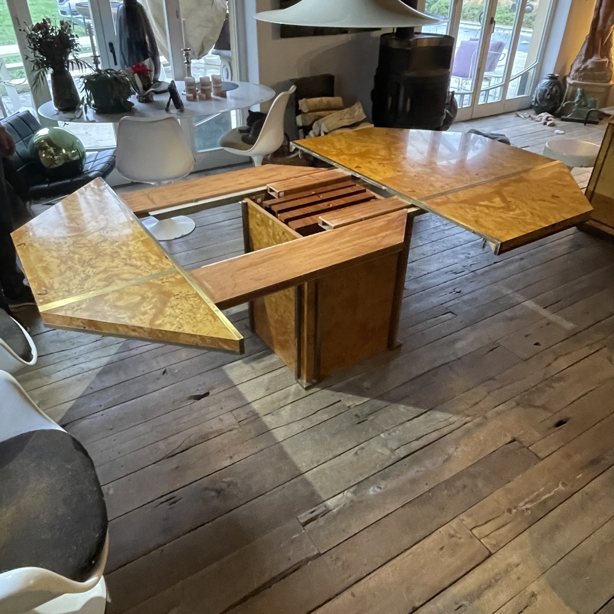 Jean-claude Mahey, Hollywood Regency Dining Table With Built-in Extensions, Ca. 1970-photo-4