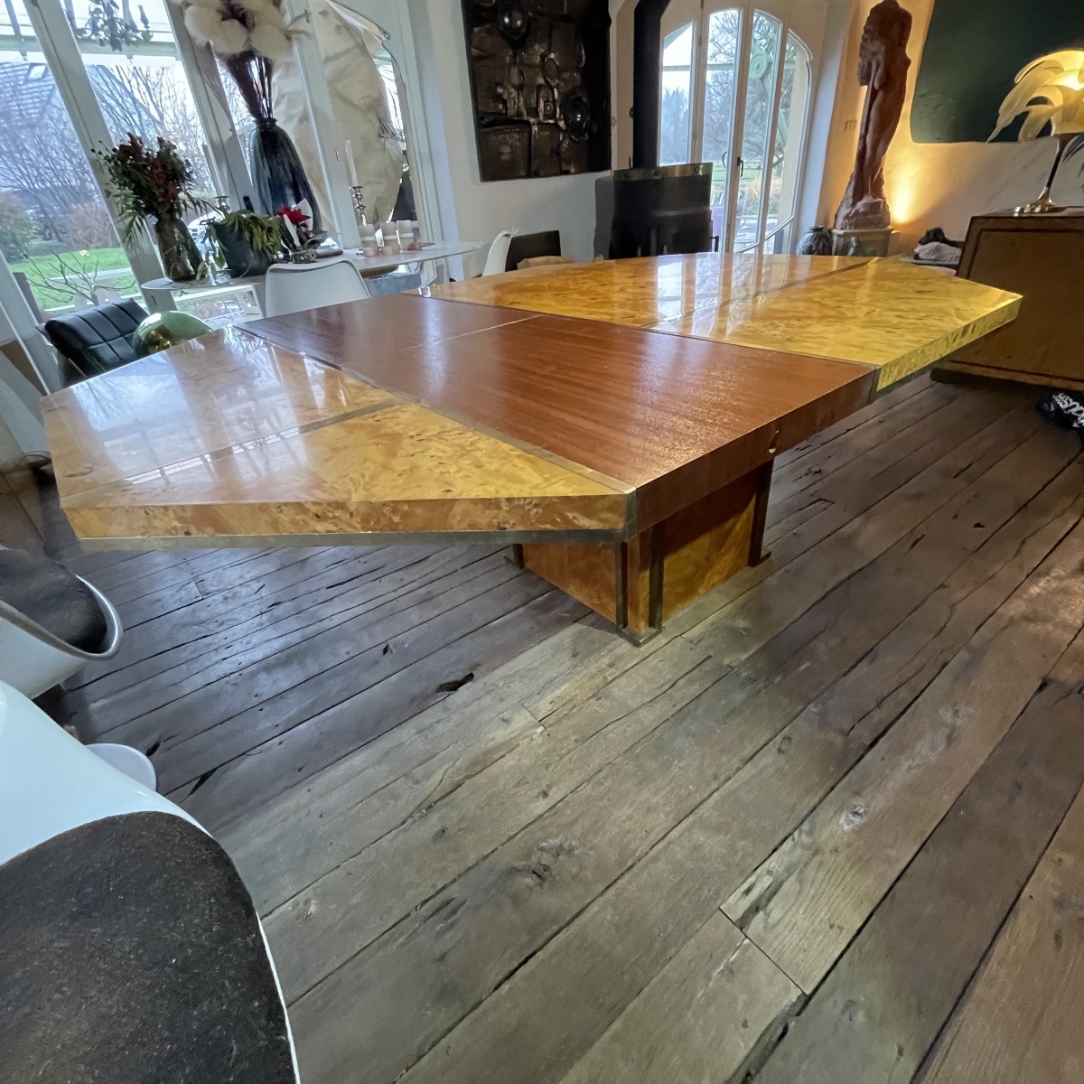 Jean-claude Mahey, Hollywood Regency Dining Table With Built-in Extensions, Ca. 1970-photo-6