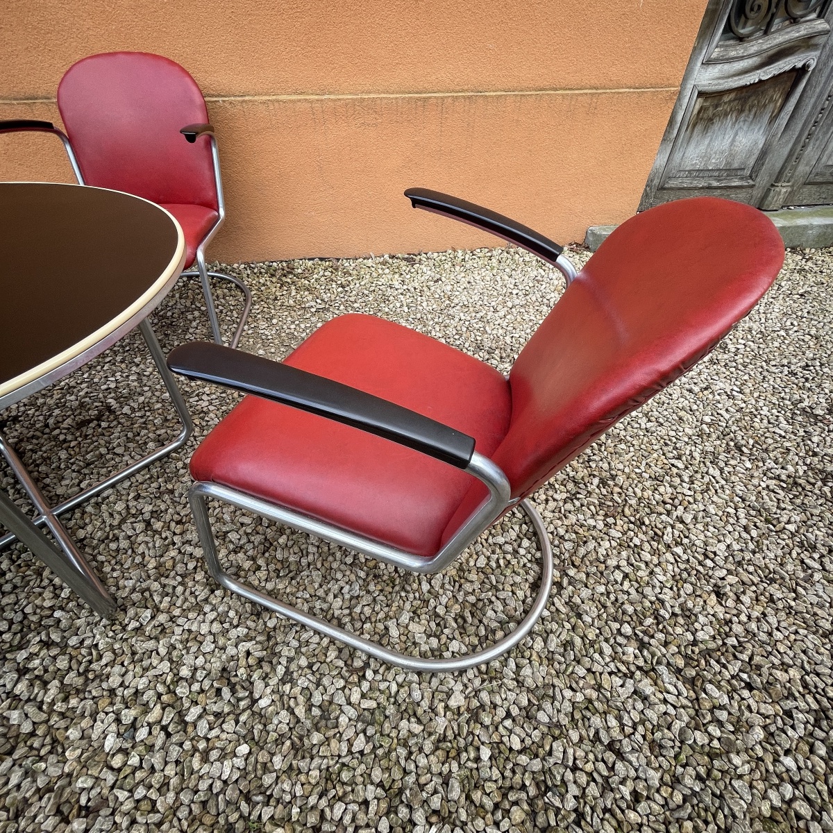 WILLEM HENDRIK GISPEN, set table 3 fauteuils 413 cantilever Art Déco Bauhaus, structure tube d'-photo-4