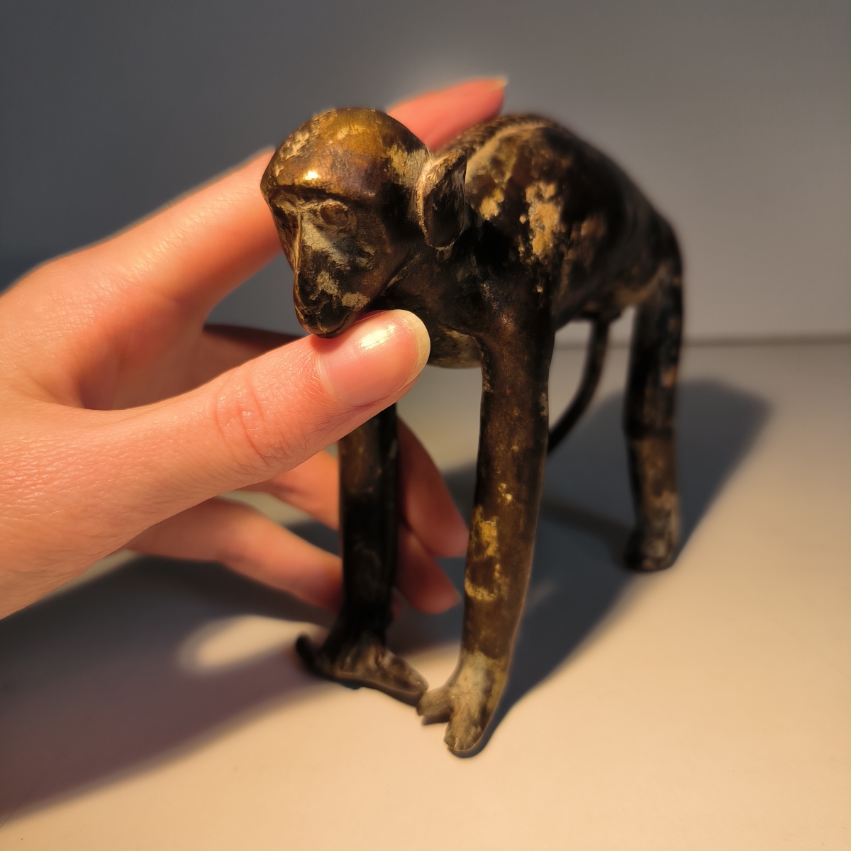 Bronze Sculpture Of A Monkey With An Antique Brown Patina, 20th Century-photo-1