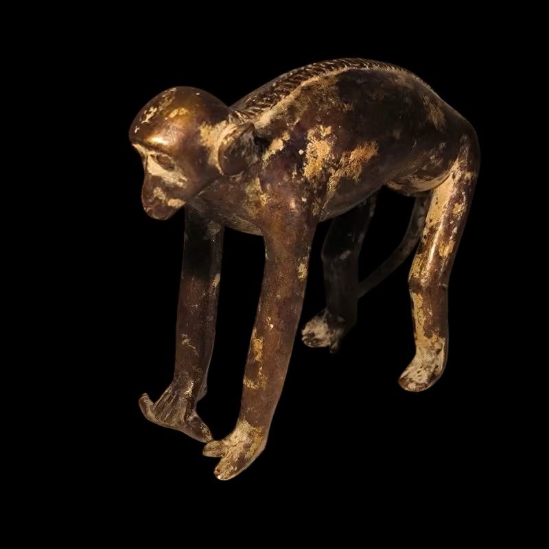 Bronze Sculpture Of A Monkey With An Antique Brown Patina, 20th Century