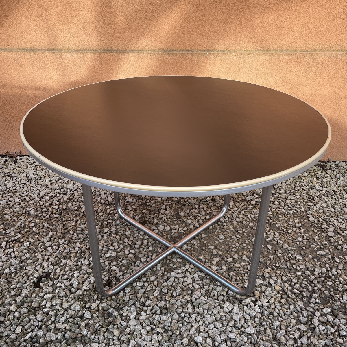 Willem Hendrik Gispen, Modernist Art Deco Round Coffee Table, Steel Tube Frame, Bau Style-photo-2