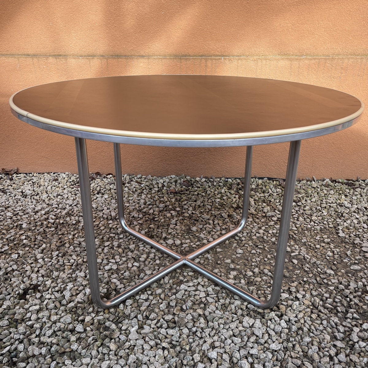 Willem Hendrik Gispen, Modernist Art Deco Round Coffee Table, Steel Tube Frame, Bau Style-photo-3