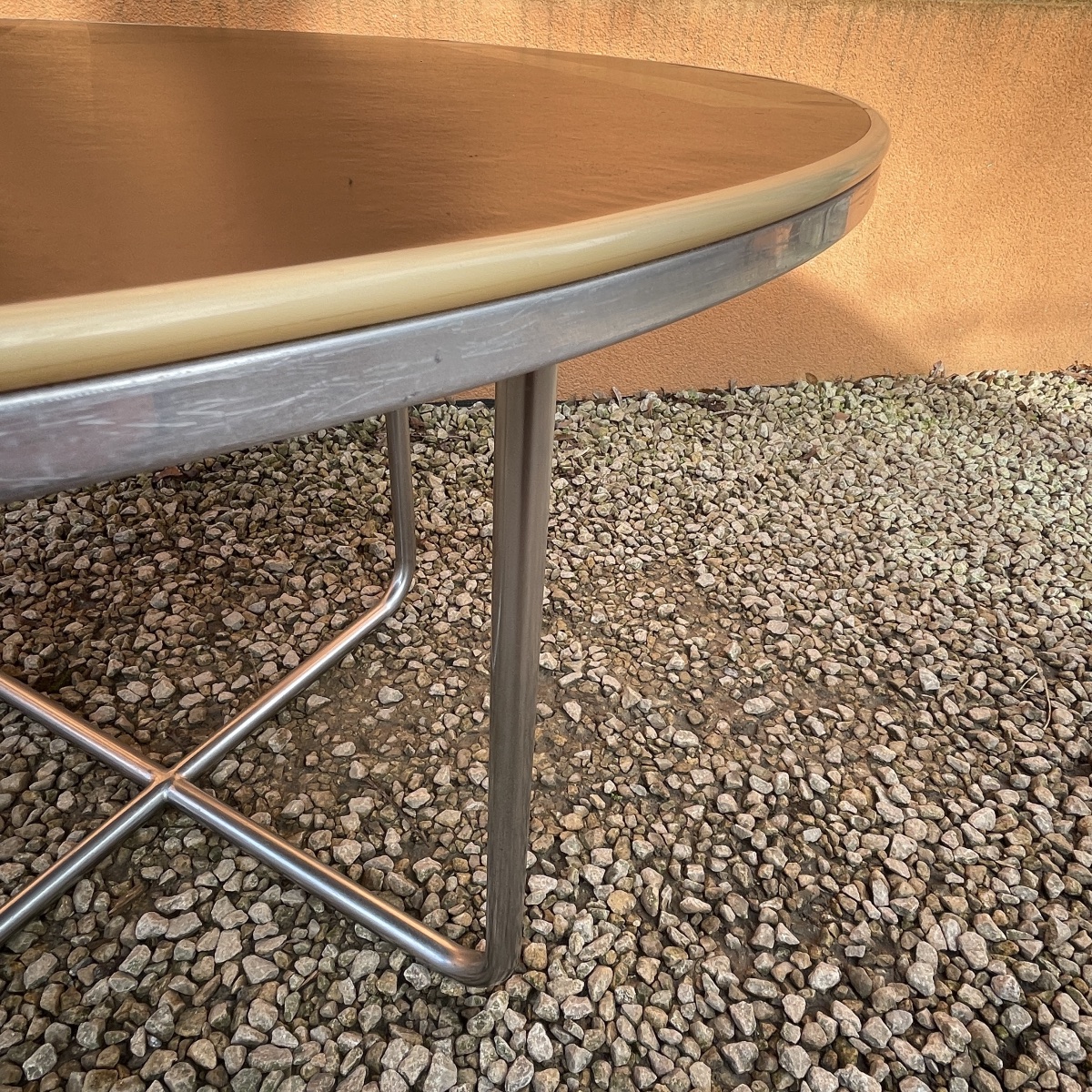 Willem Hendrik Gispen, Modernist Art Deco Round Coffee Table, Steel Tube Frame, Bau Style-photo-1