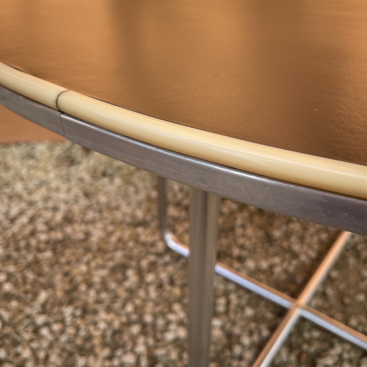 Willem Hendrik Gispen, Modernist Art Deco Round Coffee Table, Steel Tube Frame, Bau Style-photo-3