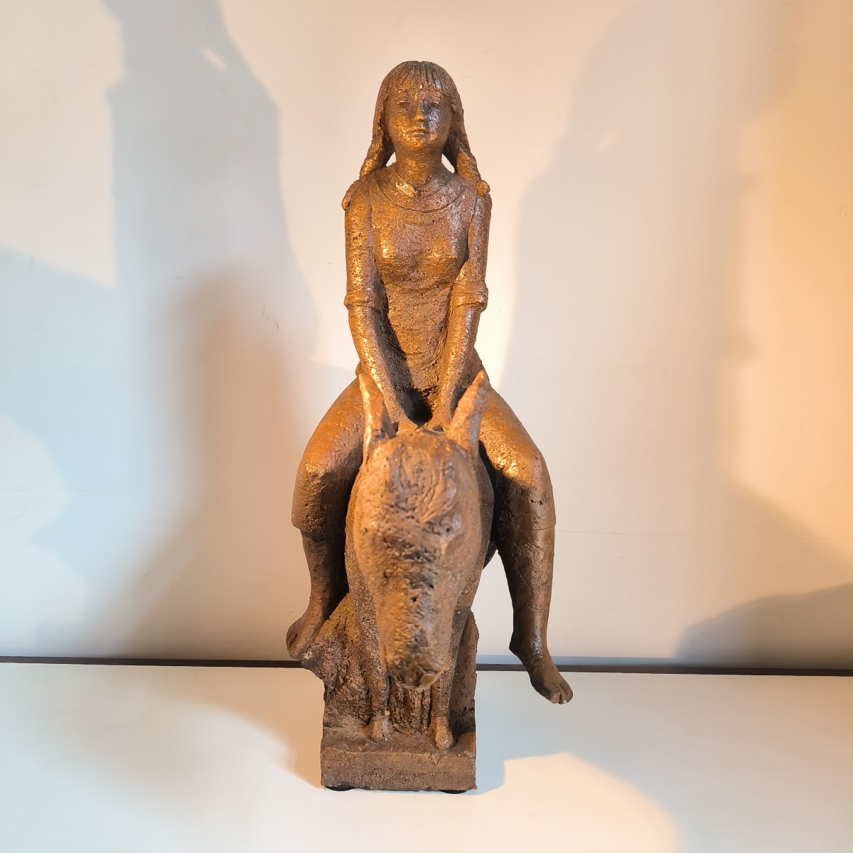 Terracotta Sculpture Titled "young Girl With A Donkey," Marked "jc," Liège School, Ca. 1970-photo-5