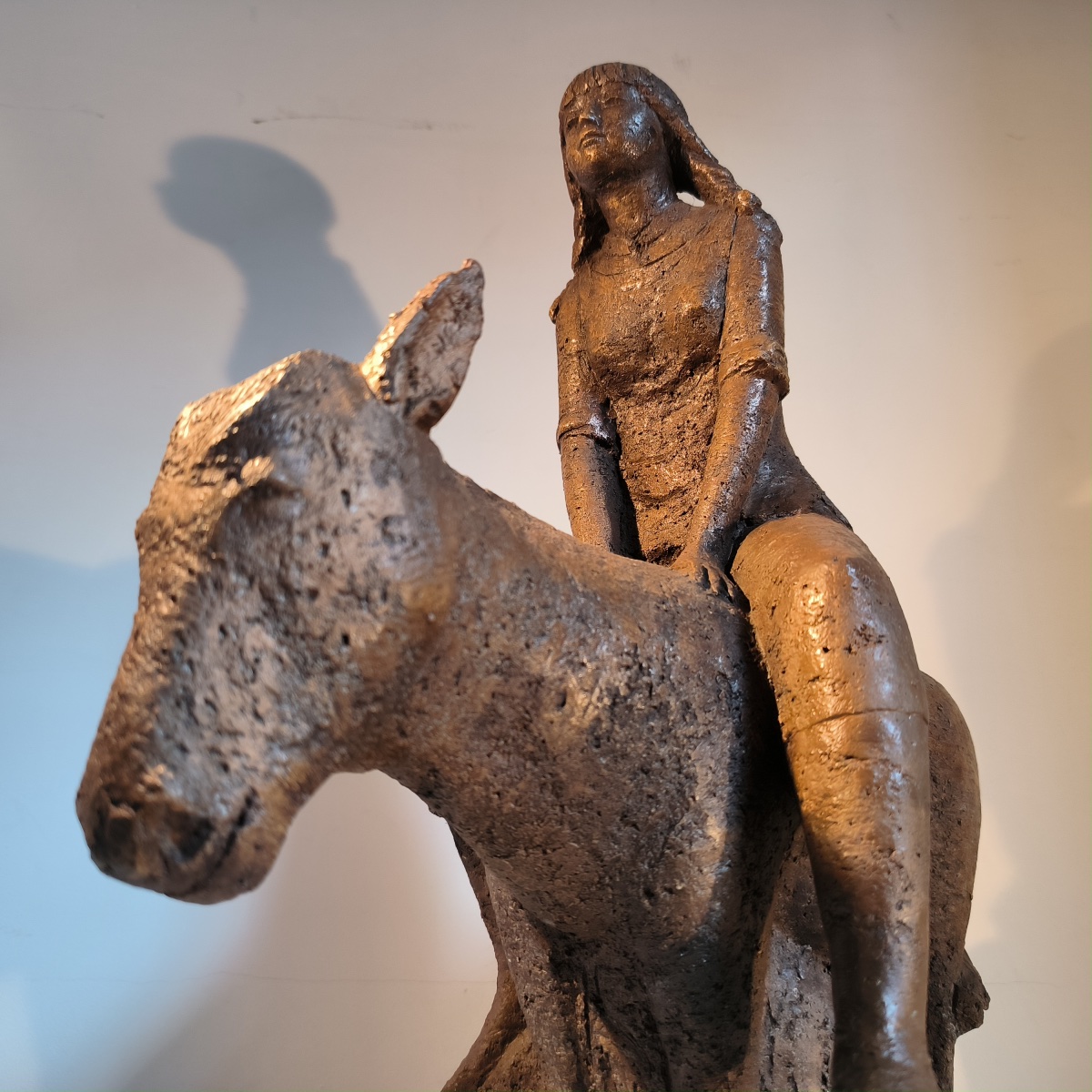 Terracotta Sculpture Titled "young Girl With A Donkey," Marked "jc," Liège School, Ca. 1970-photo-7