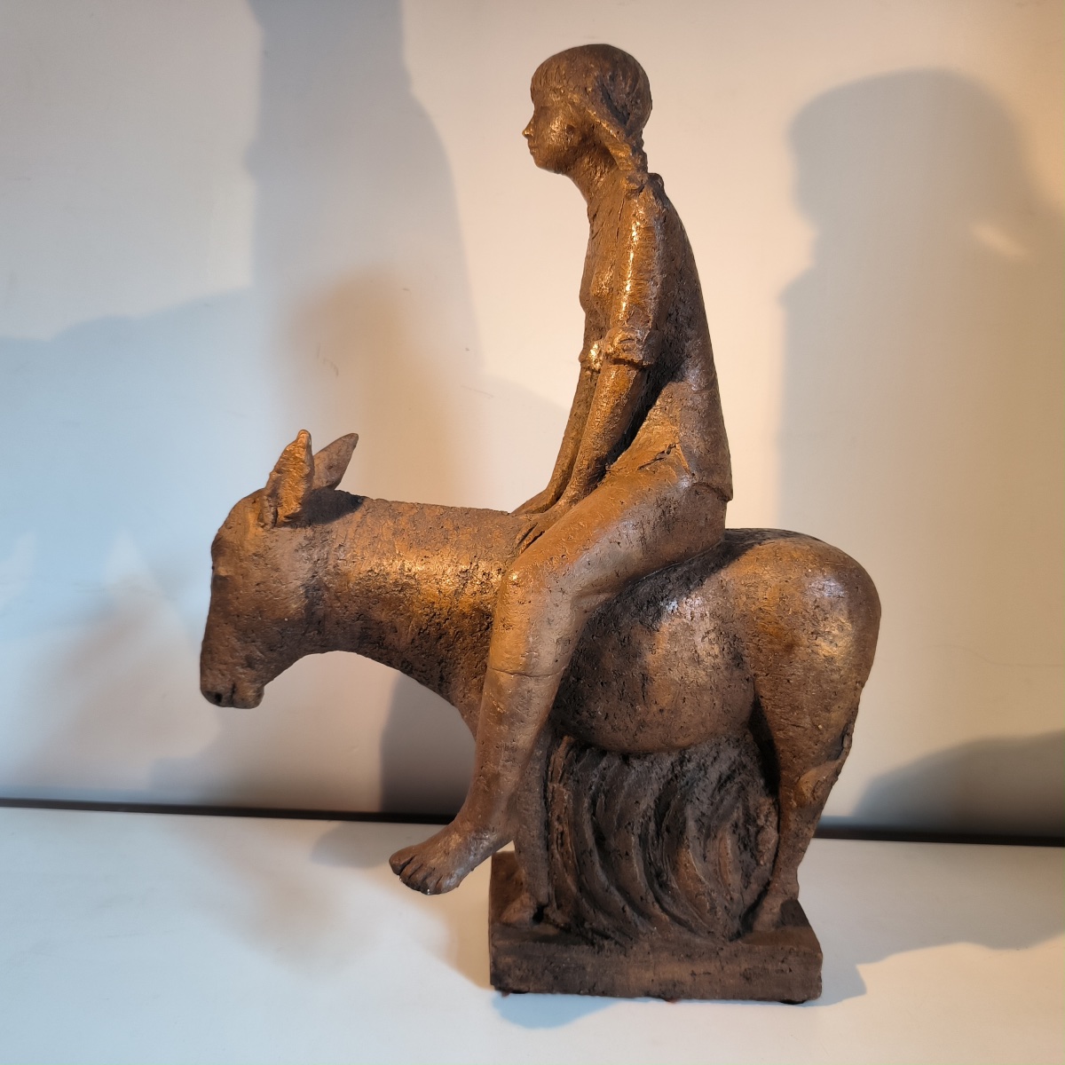 Terracotta Sculpture Titled "young Girl With A Donkey," Marked "jc," Liège School, Ca. 1970-photo-3