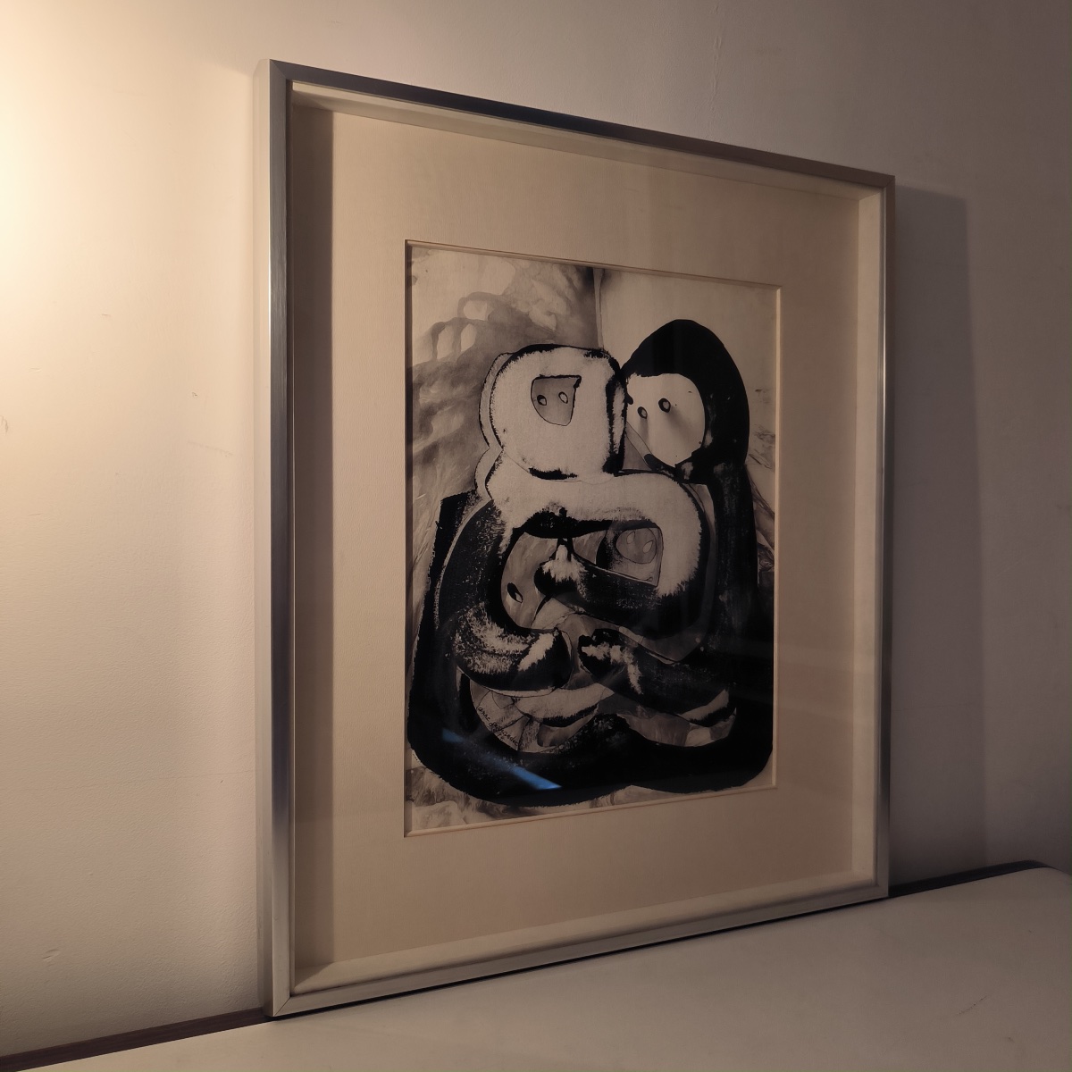 Anne De Vriese-Jernander 'Couple et enfant' composition abstraite, technique mixte sur papier, -photo-1