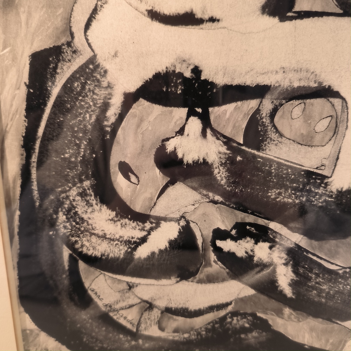 Anne De Vriese-Jernander 'Couple et enfant' composition abstraite, technique mixte sur papier, -photo-2