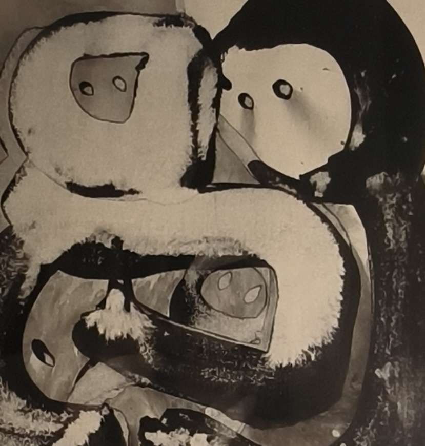 Anne De Vriese-Jernander 'Couple et enfant' composition abstraite, technique mixte sur papier, 