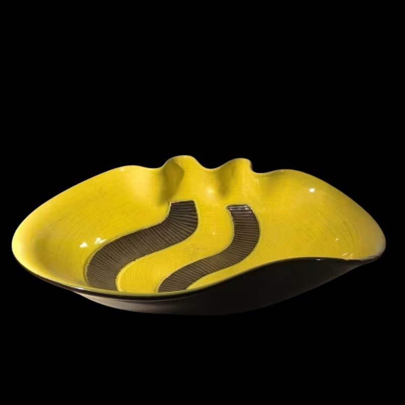 ELCHINGER France « Coupe forme libre » céramique émaillée jaune et noire ca 1960