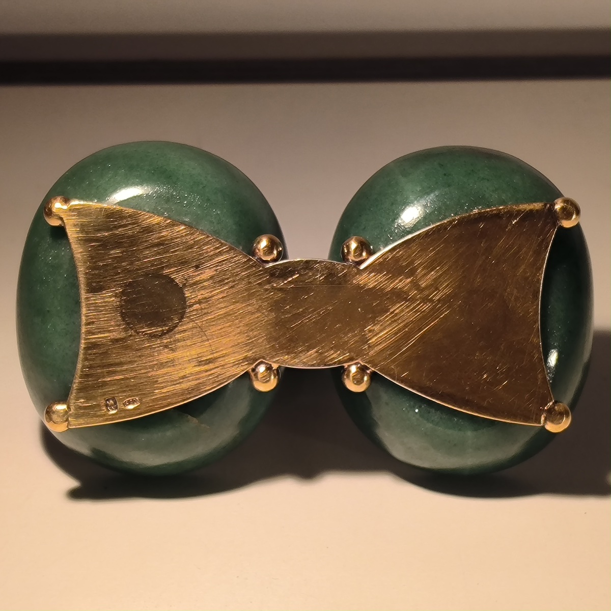 Wolfers Frères, double saleron condimentier en argent massif vermeil et aventurine, ca 1950-photo-6