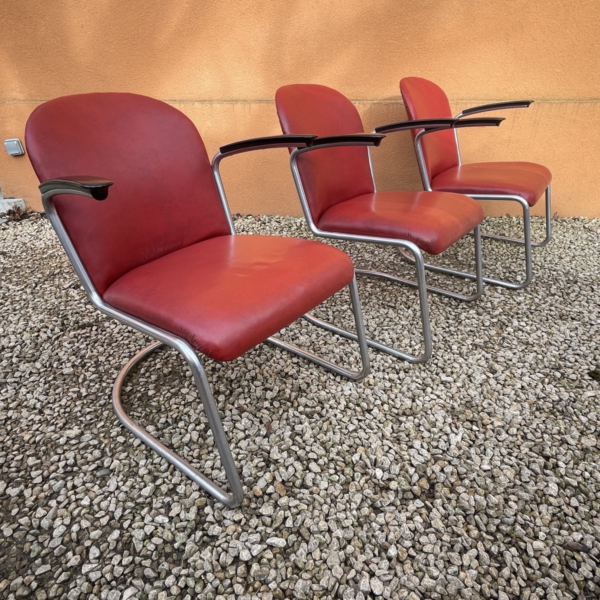WILLEM HENDRIK GISPEN, set de 3 fauteuils 413 Art Déco moderniste, structure cantilever tube d'-photo-1