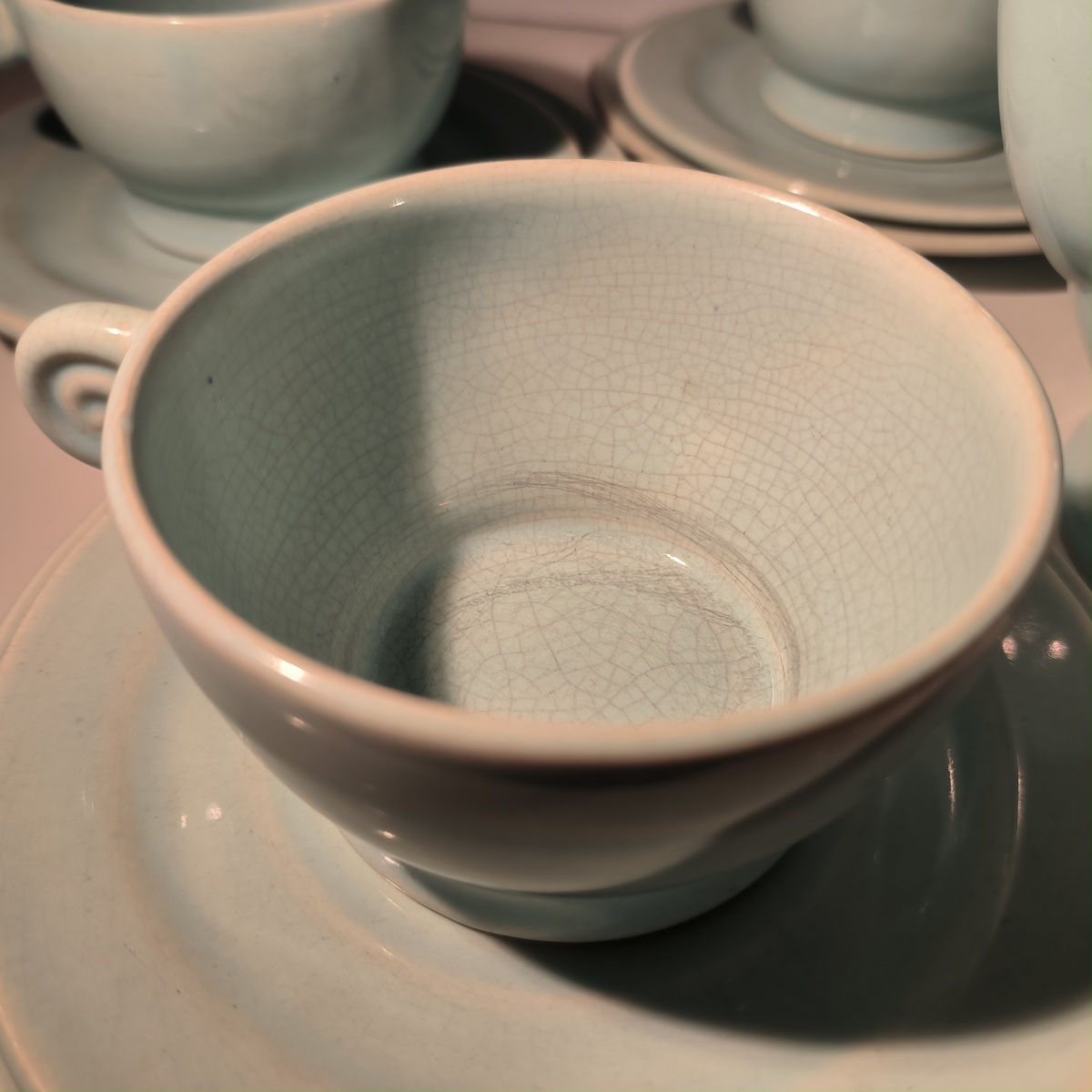 JEAN LUCE pour VILLEROY & BOCH Mettlach, rare service à thé Art Déco bleu céladon, céramique cr-photo-3